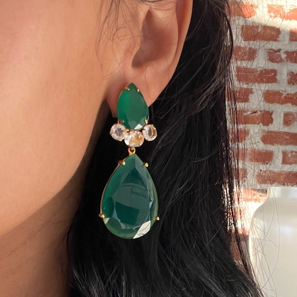 Green onyx Angelina Jolie style statement earrings - Picture 4 of 12